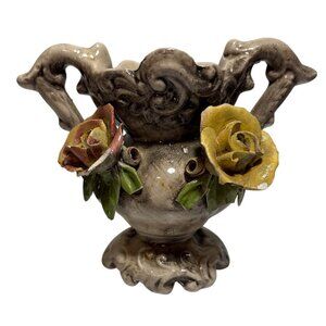 Bassano Vase Italian Ceramic Vase With 3D Rose Accents Vintage 4" READ